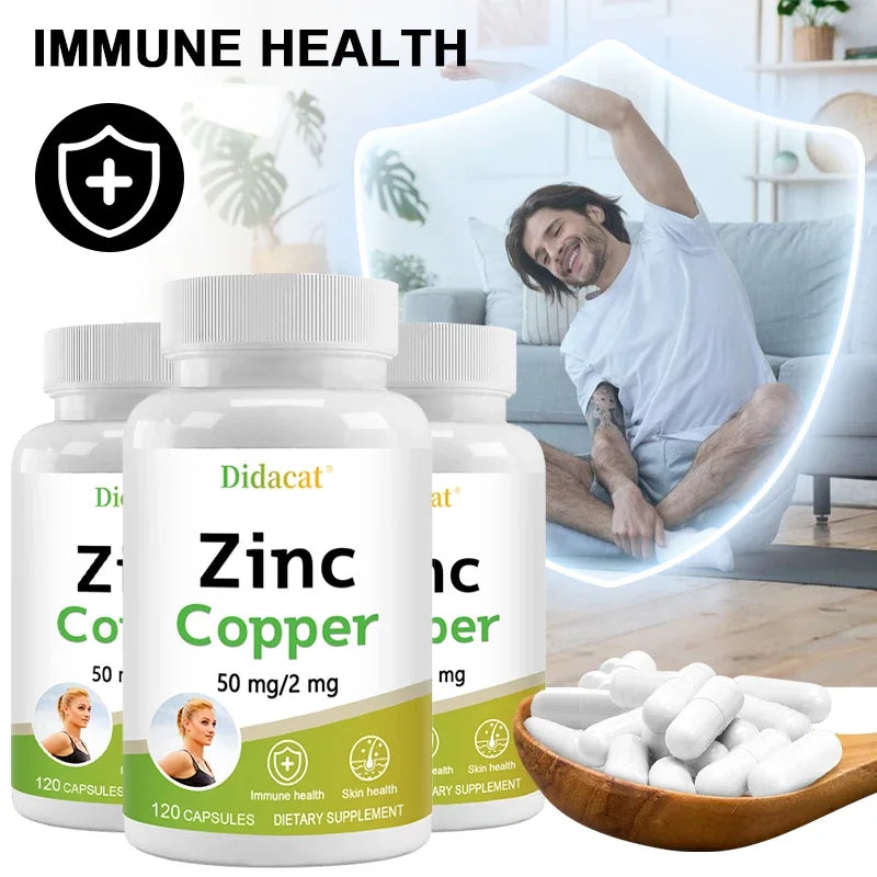 Zinc + Copper Capsules - Support Healthy Skin and Immune System, Increase Vitality, Skin Care Peaceful Pleasures Health and Wellness