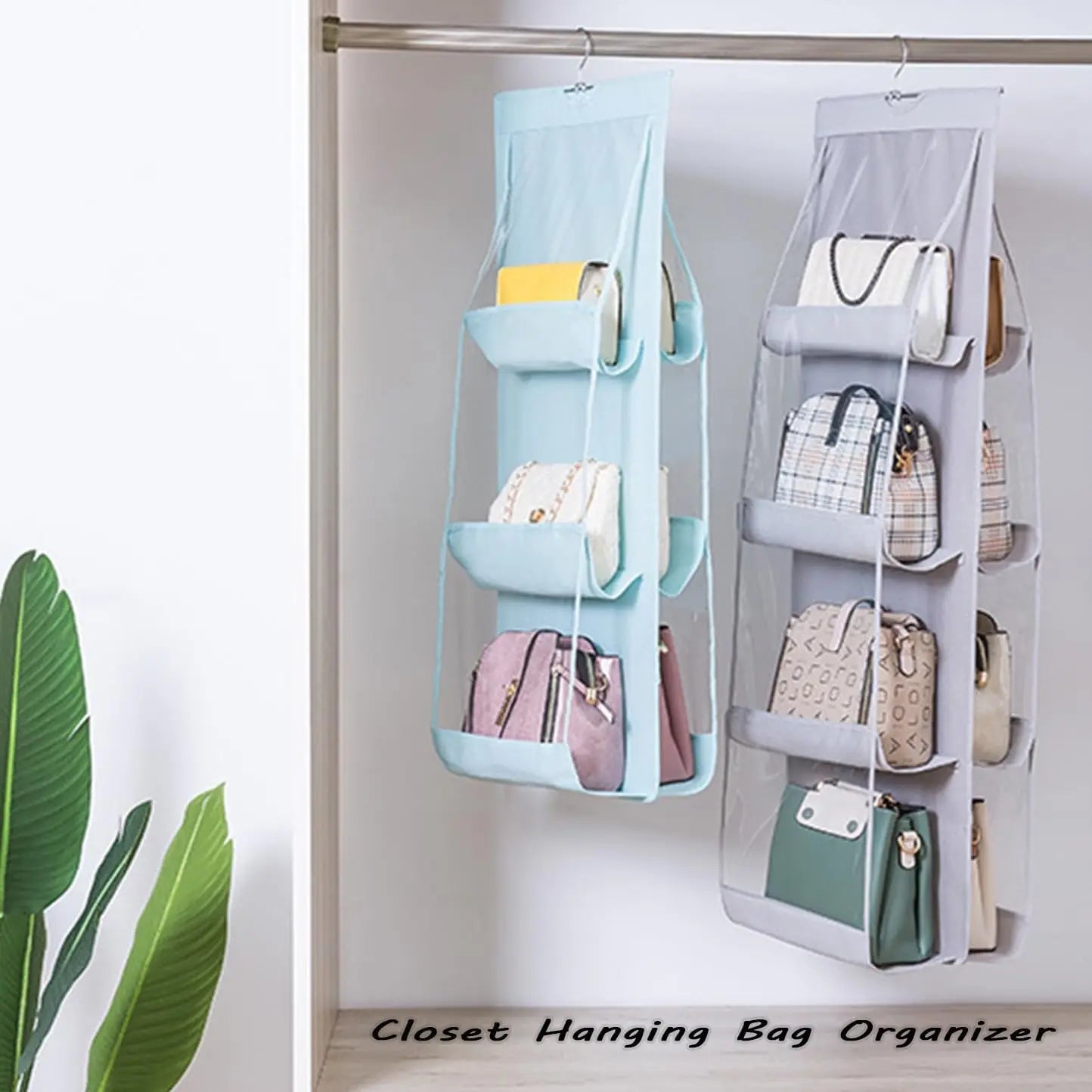 Hanging Handbag Organizer – 8 Pockets, Light Gray Peaceful Pleasures Health and Wellness