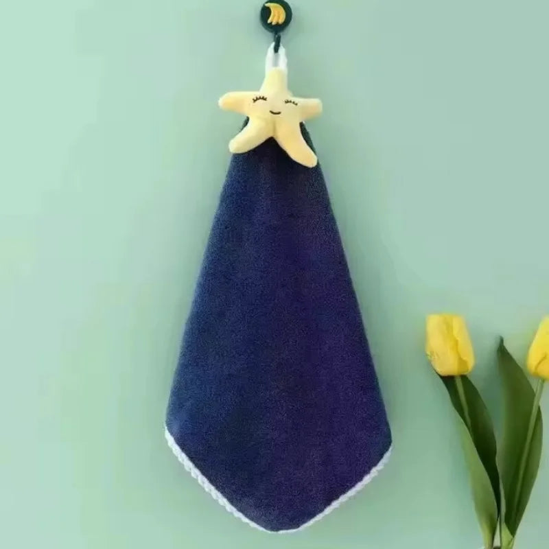 Coral Fleece Hangable Thicken Towel CartoonTowel Cute Absorbent Hand Towels Cleaning Cloth Rag Handkerchief Peaceful Pleasures Health and Wellness