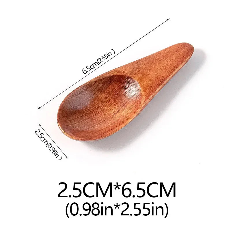 New Wood Creative Tea Spoons Short Handled Condiment Scoops Flatware Coffee Tea Small Sugar Spoons Coffee Spoons Kitchen Gadgets Peaceful Pleasures Health and Wellness Old lacquer