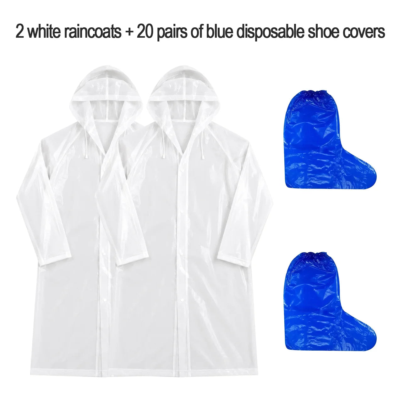 Waterproof Adult Poncho & 10 Disposable Shoe Covers Rain Set