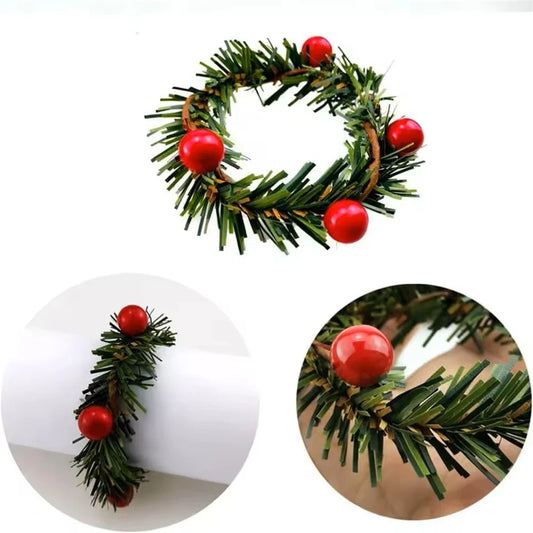 6-Pack Red Fruit Pine Needle Napkin Rings | Holiday Table Decor Napkin Rings Oasis Select