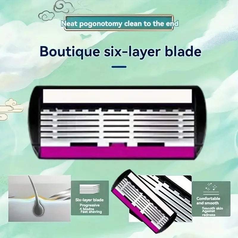 6-Layer Stainless Steel Safety Razor | Replaceable Blade Head