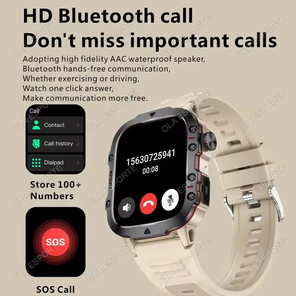 2026 New Military Smart Watch Men IP67 3ATM Outdoor Sports Fitness Tracker Blood Pressure Health Monitor BT Calls GPS Smartwatch Peaceful Pleasures Health and Wellness