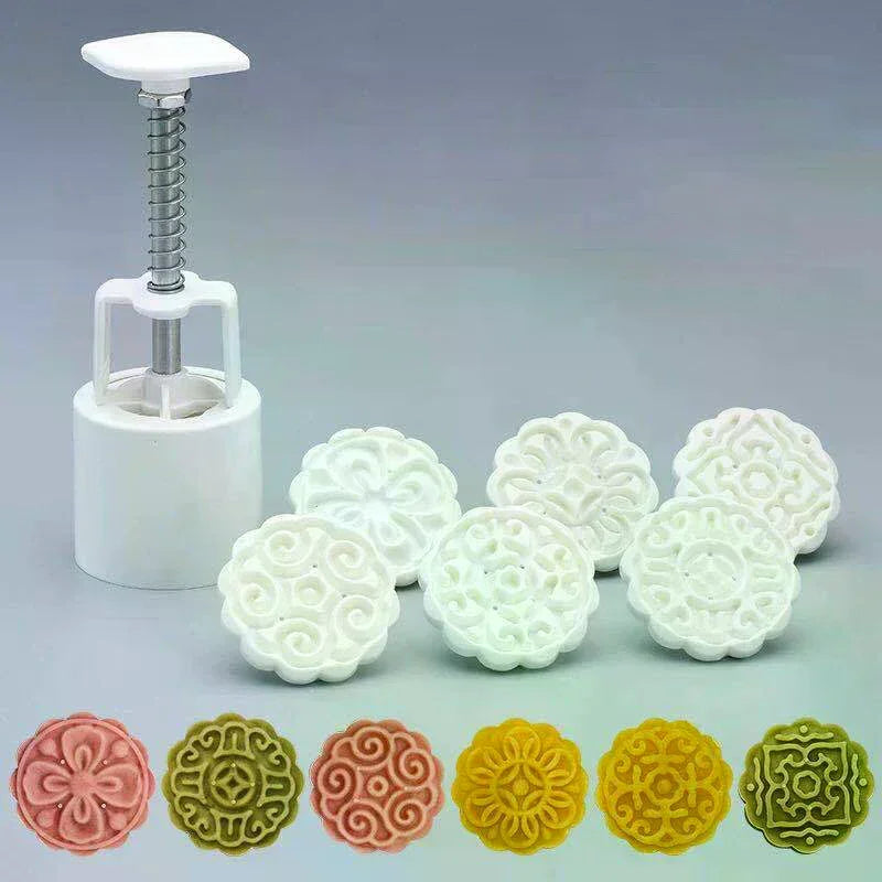 7-Piece Flower Mooncake Mold Set | Hand Press Fondant Cake Mold Cake & Mooncake Mold Peaceful Pleasures Health and Wellness