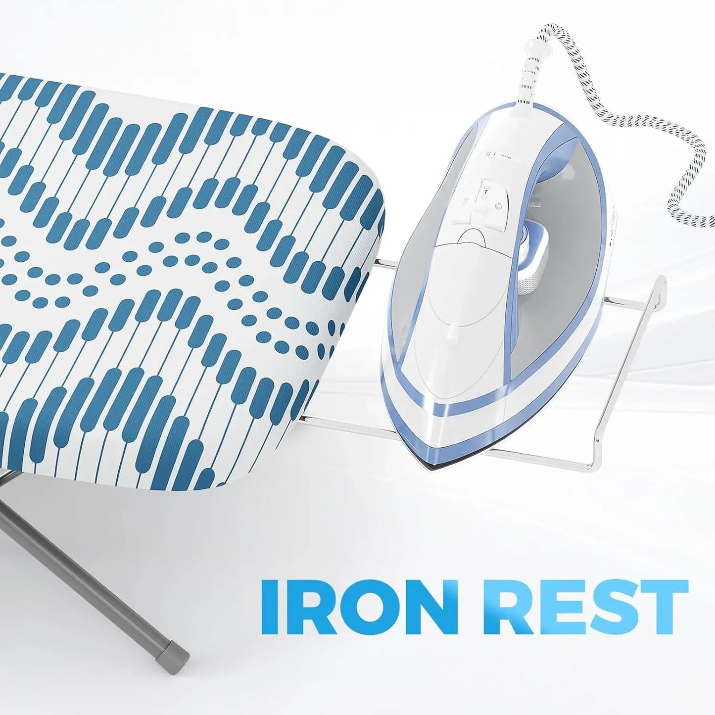 Compact Folding Ironing Board with Heat-Resistant Cover, Non-Slip Feet, and Iron Rest in Blue Peaceful Pleasures Health and Wellness