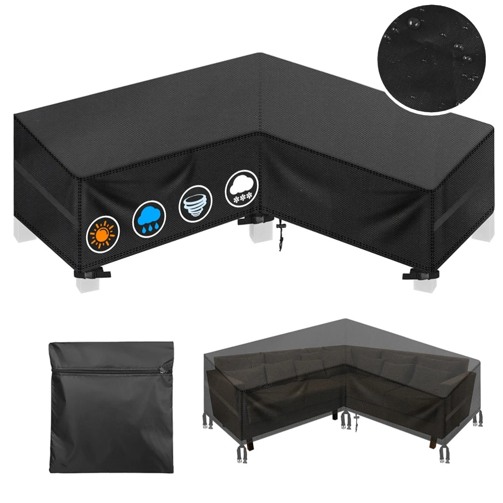 Waterproof Garden Furniture Cover L-Shaped Lounge Cover Sofa Cover for Garden Tarpaulin Corner Sofa Furniture Protective Cover Peaceful Pleasures Health and Wellness