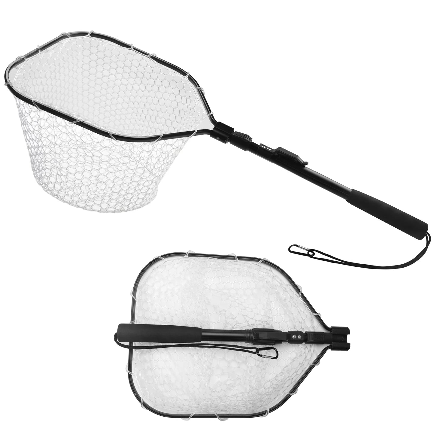 Fly Fishing Net Bass Trout Landing Net Folding Fishing Nets with Non-absorbent Coating Mesh Freshwater Safe Catching Releasing Peaceful Pleasures Health and Wellness Black White 120CM