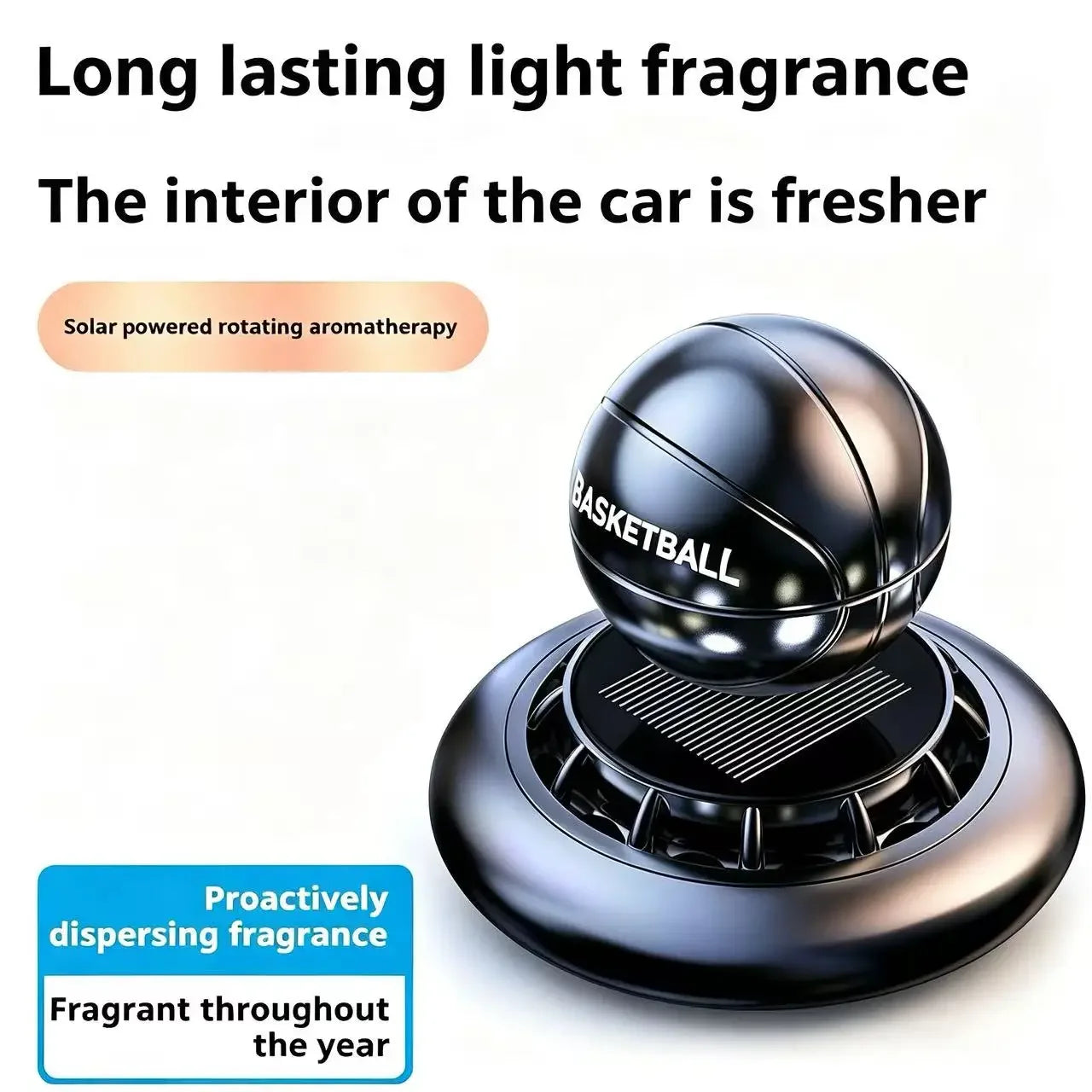 Automatic Rotating Basketball Car Perfume Solar Energy Aromatherapy Diffuser Formaldehyde Remover Long Lasting Light Scent Peaceful Pleasures Health and Wellness