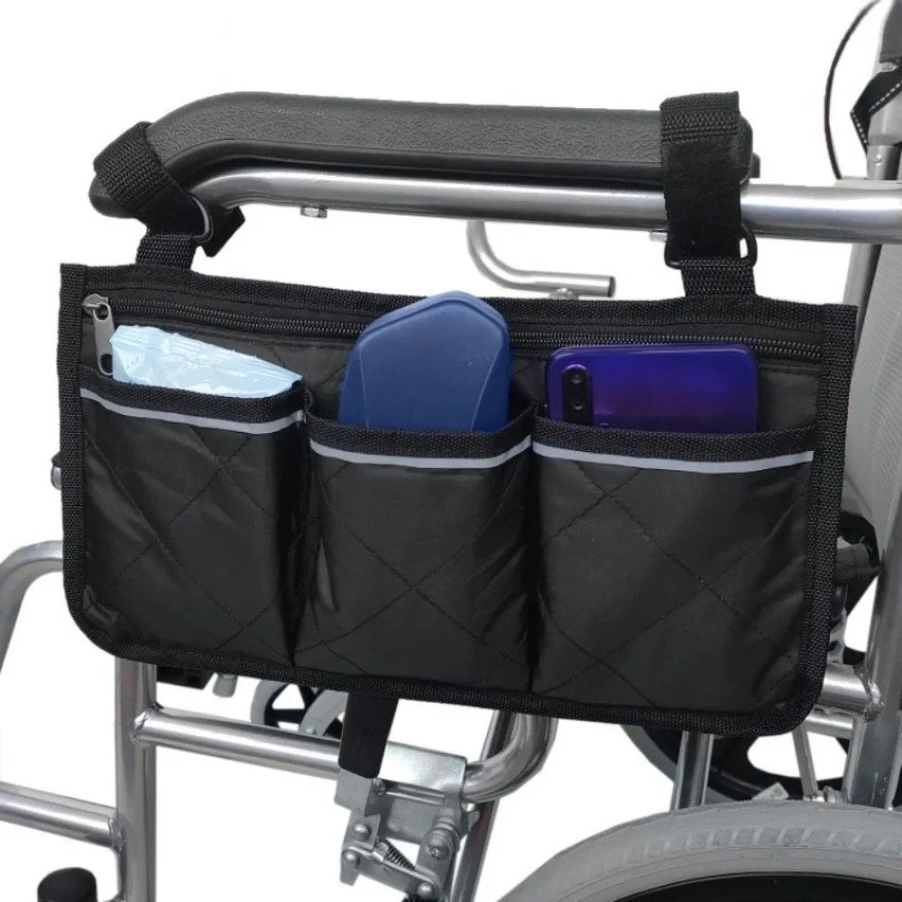 Wheelchair Armrest Hanging Bag | Multi-Pocket Waterproof Organizer
