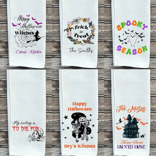 Personalized Halloween Dish Towel | Custom Hostess Gift Custom Kitchen Towel Peaceful Pleasures Health and Wellness