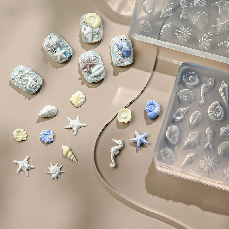1pcs Sea Shell Starfish Goldfish Koi Fish 3D Acrylic Nail Mold Summer Sea Jellyfish DIY Lace Bow Silicone Mold Nail Art Mold Peaceful Pleasures Health and Wellness