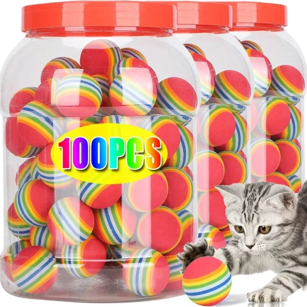 Rainbow EVA Soft Pet Toy Balls for Cats & Dogs | 10–50 Pack