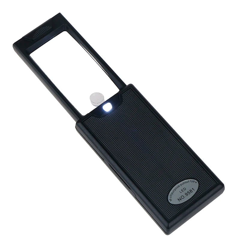 New Portable Pullout Illuminated LED Glass Magnifier with 3 LED Lights 2.5x 45x Peaceful Pleasures Health and Wellness