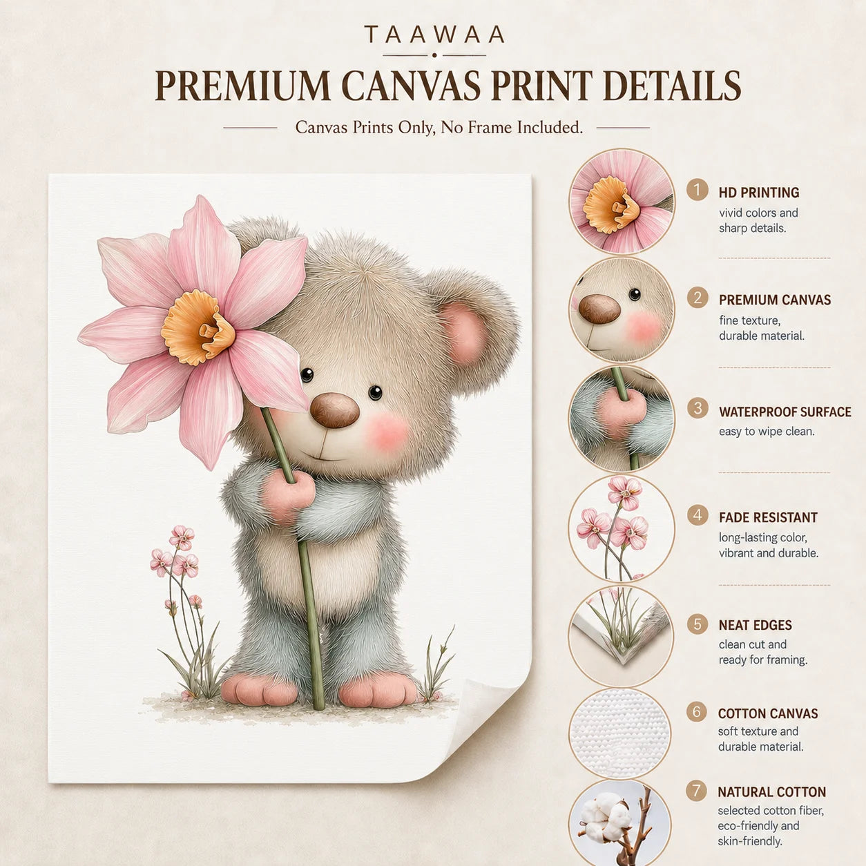 Teddy Bear Nursery Canvas Wall Art | Kids Bedroom Poster Kids Canvas Wall Art Peaceful Pleasures Health and Wellness