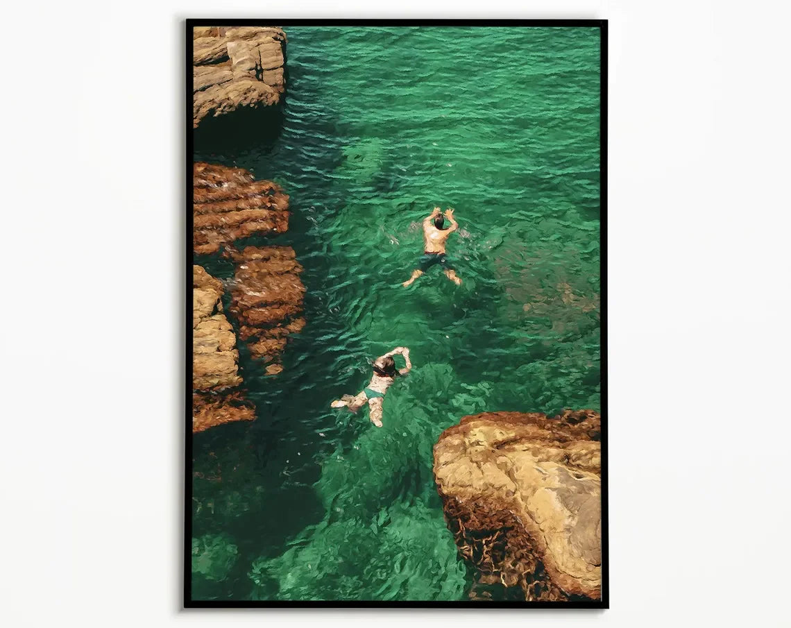 Swimming in Green Abstract Canvas Wall Art | Retro Minimalist Print
