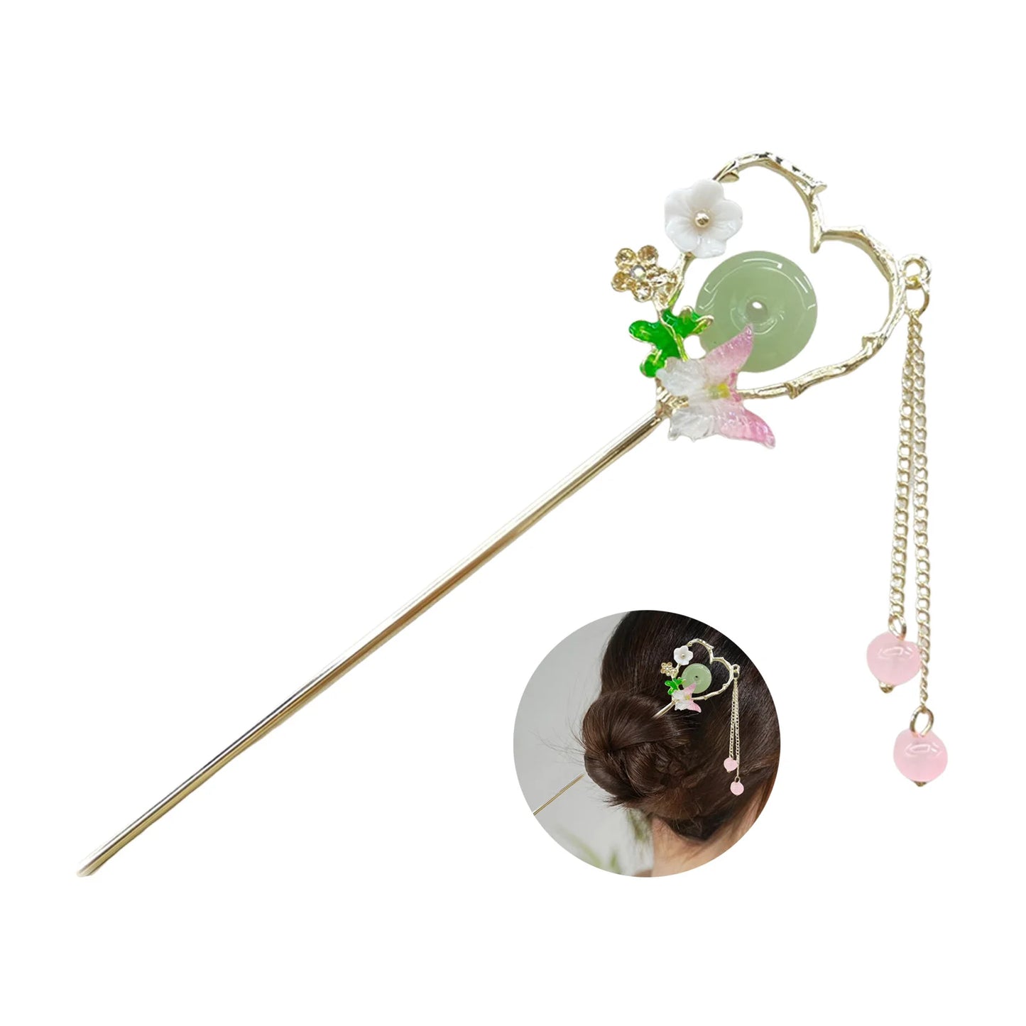 Chinese Style Hair Stick with Flower Decor Retro Floral Design Headwear with Tassel for Friends Girlfriend Wife Novel Gift Peaceful Pleasures Health and Wellness