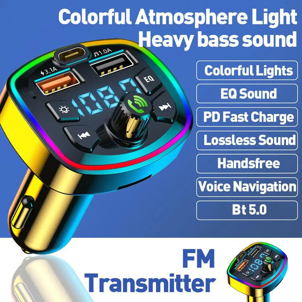 7 in 1 Fast Car FM Transmitters Charging Bluetooth Receiver PD 20W QC 3.0 MP3 Player USB Flash Drive Memory Cards 128G RGB Light Peaceful Pleasures Health and Wellness