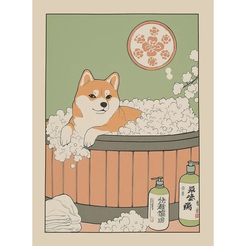 Japanese Cute Animals Bathtub Canvas Wall Art | Bathroom Decor