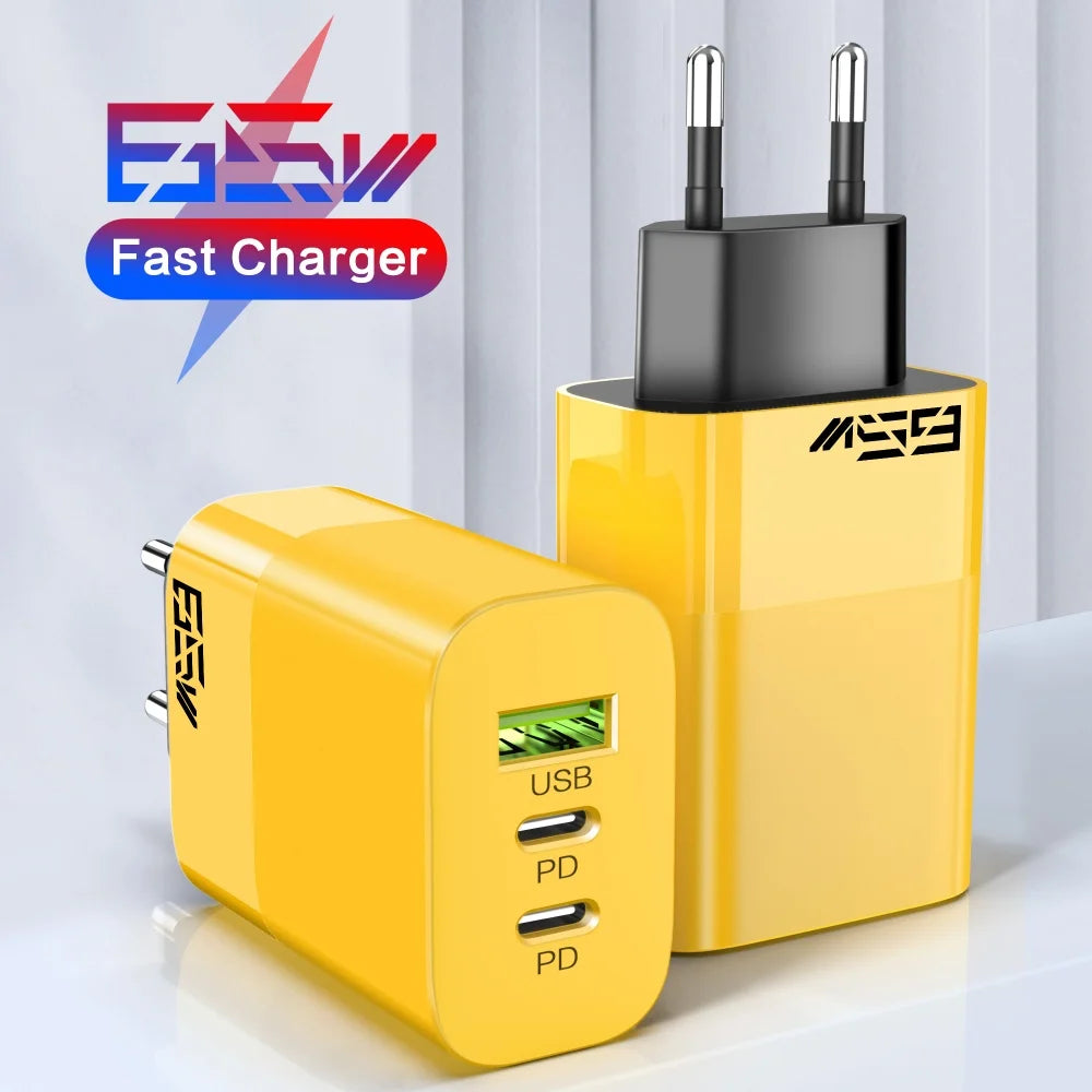 65W PD Fast Charger 3-Port USB-A Dual USB-C Wall Adapter Peaceful Pleasures Health and Wellness