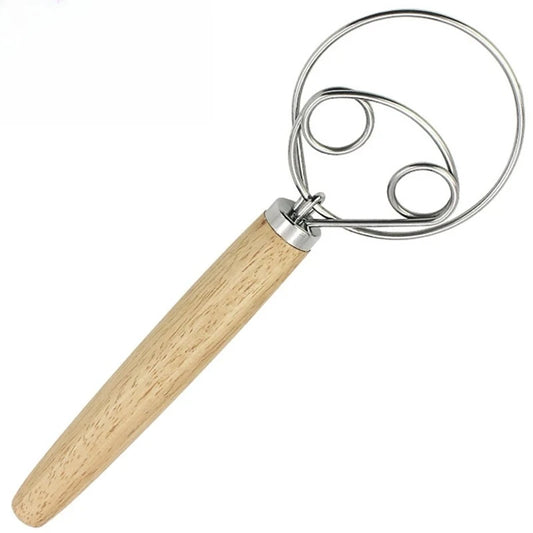 Leeseph 13inch Danish Dough Whisk, Stainless Steel Dutch Style Bread Dough Hand Mixer, Wooden Handle Kitchen Baking Tools Peaceful Pleasures Health and Wellness