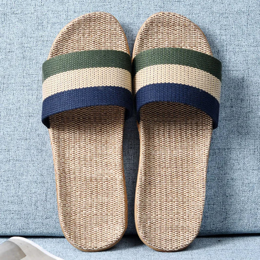 Men's Linen Flax Non-Slip Indoor Slippers | Summer Slides Men's Indoor Slippers Peaceful Pleasures Health and Wellness C 44-45