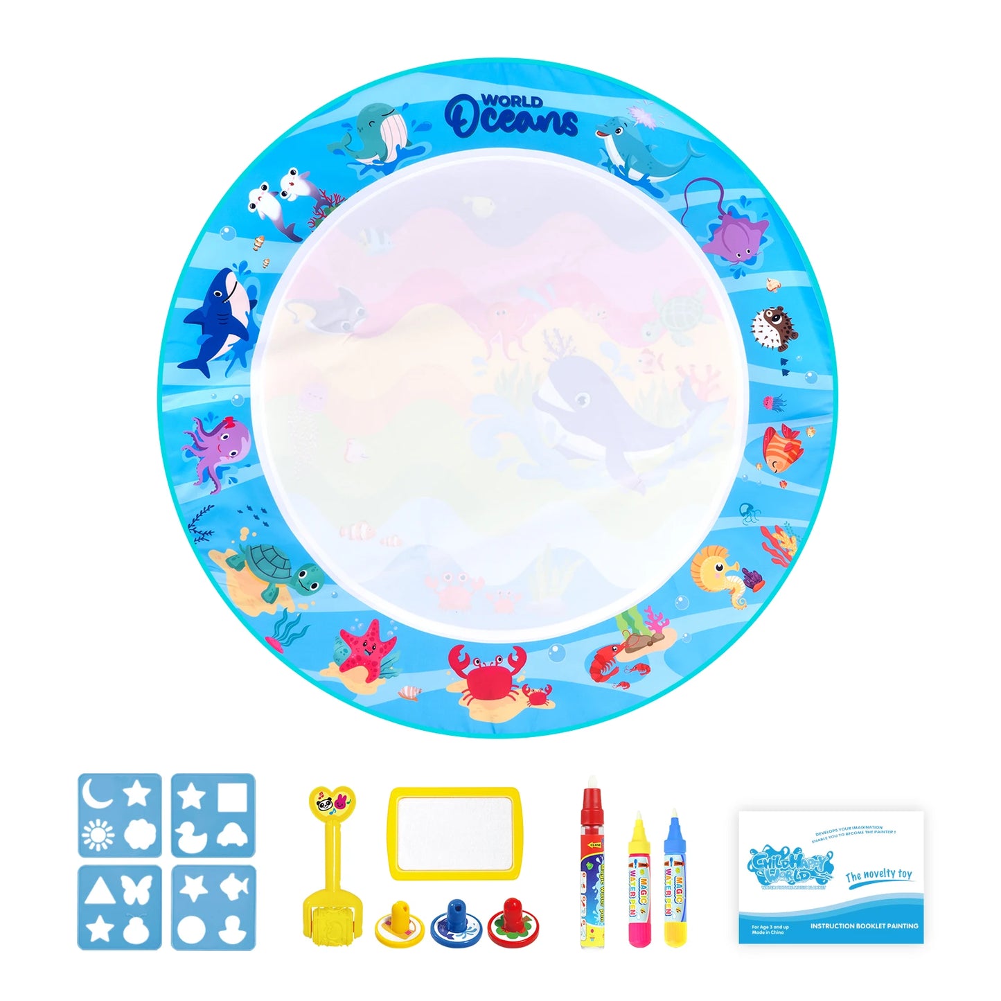Kids Magic Water Drawing Mat Coloring Doodle Reusable Pens Painting