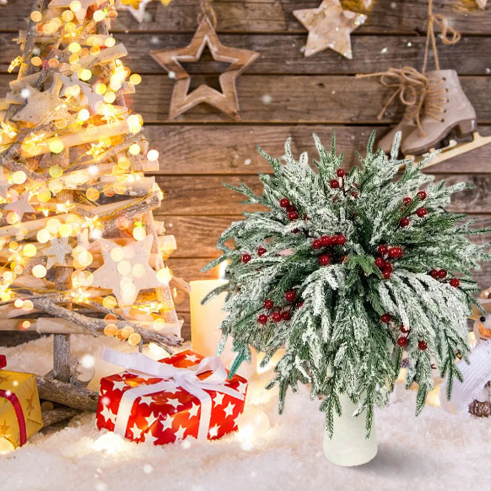 Artificial Norfolk Pine Branches Red Berries Holiday Decor Wreath