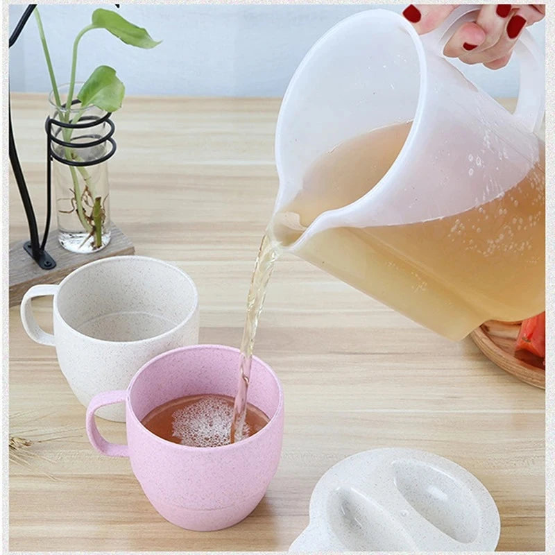 5-Piece Wheat Straw Portable Drinking Cup & Kettle Set – Reusable Eco-Friendly Picnic & Camping Drinkware