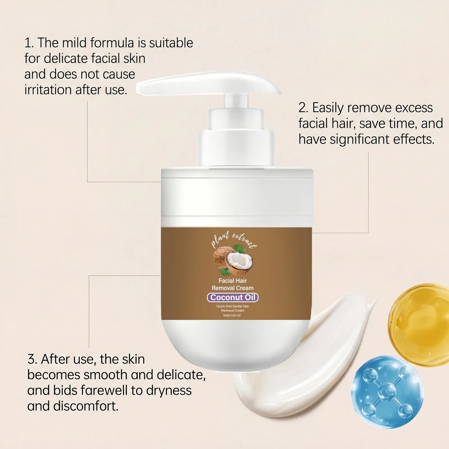 Coconut Oil Facial Hair Removal Cream – Gentle & Nourishing 100g