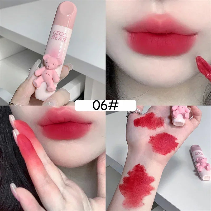 Cute Bear Matte Velvet Liquid Lip Gloss – Waterproof & Long-Lasting