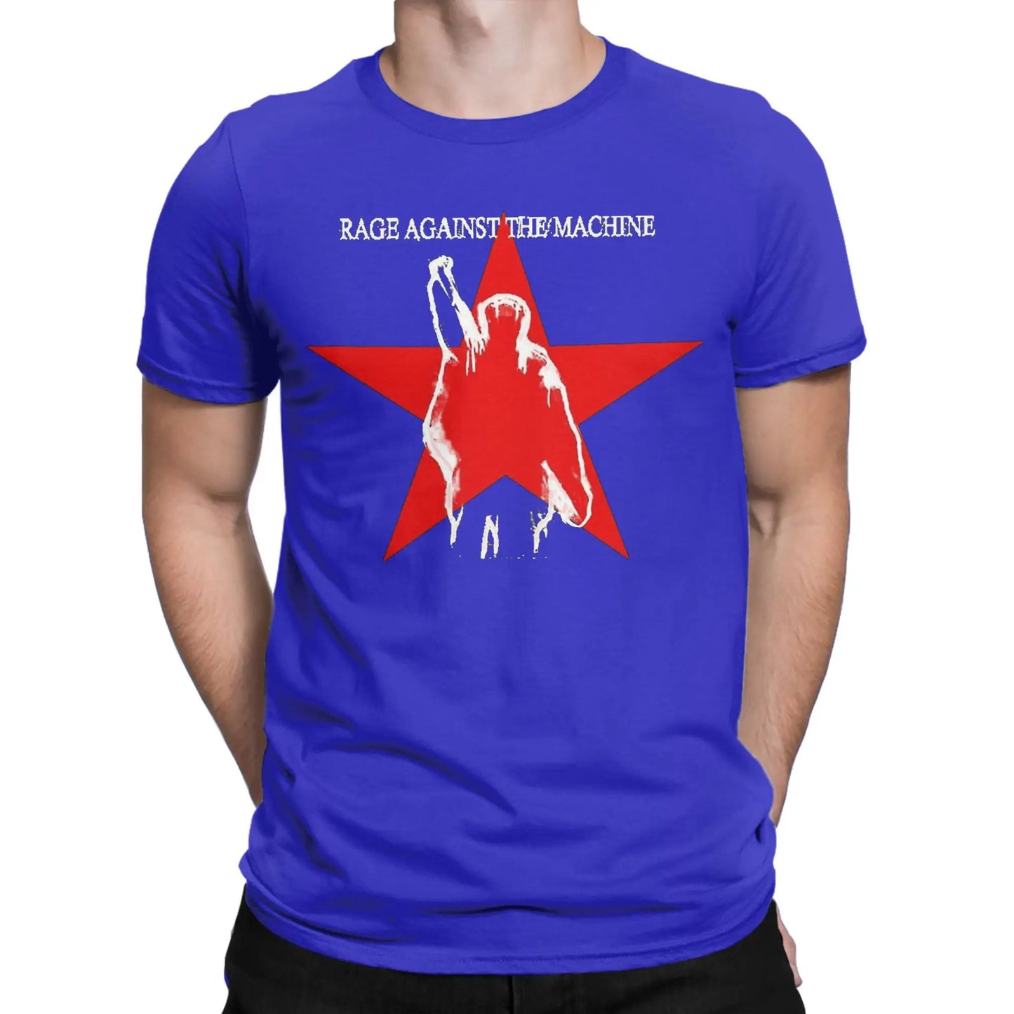 Rages Against The Machines T-Shirt Men RAM band Funny 100% Cotton Tee Shirt Round Neck Short Sleeve T Shirt New Arrival Clothes Peaceful Pleasures Health and Wellness Blue 5XL