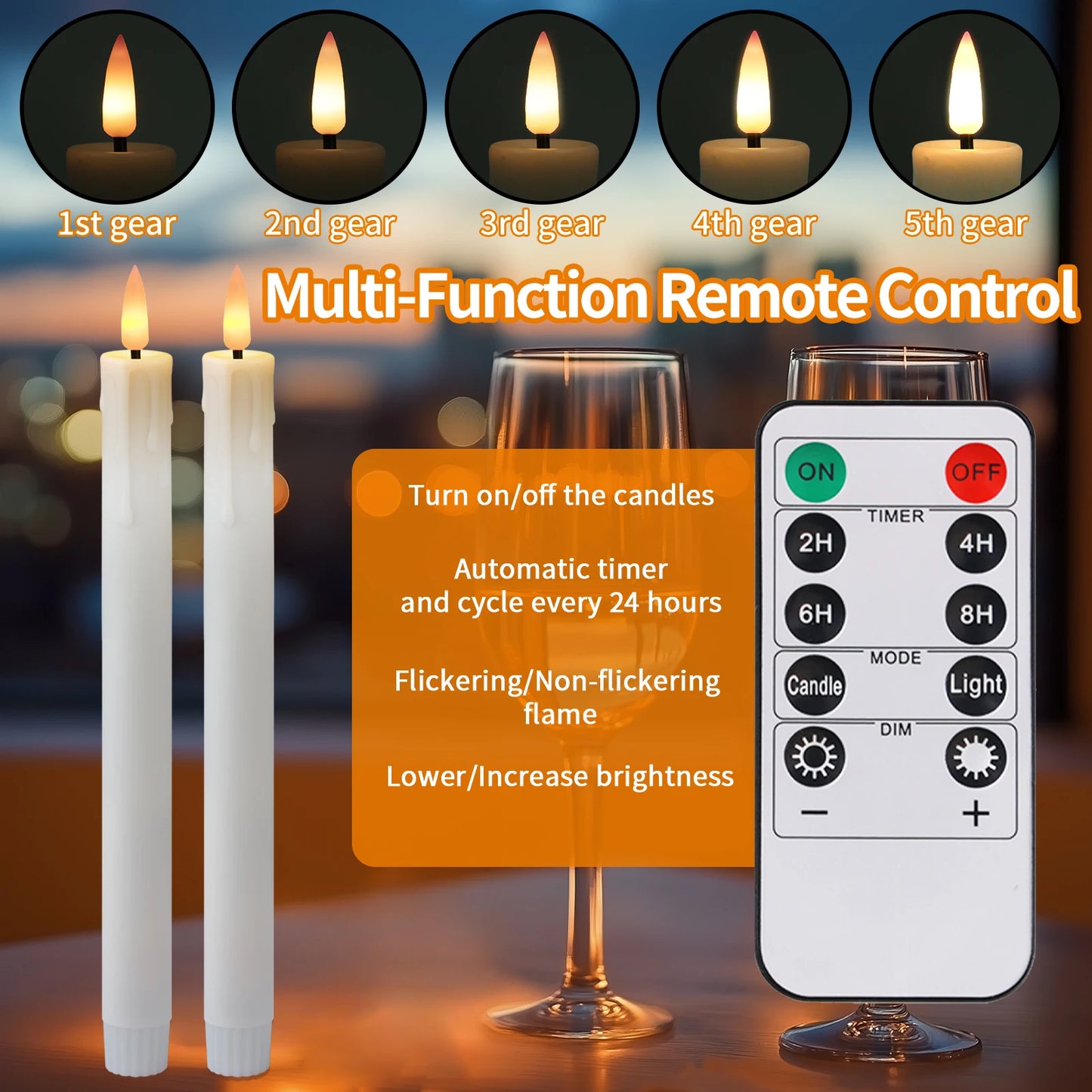 12/24pc Pack LED Rechargeable Flameless Taper Candle Battery Operated with Remote Electric Tea Light Christmas Window Home Decor Peaceful Pleasures Health and Wellness