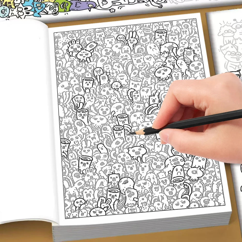 28-Page Adults Teens Trace Book Cute Monster Doodles Relaxing Anti