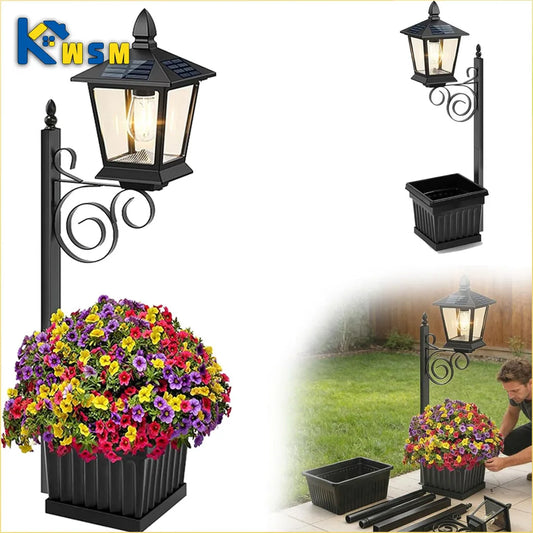 Solar Lamppost with Planter – IP65 Waterproof Outdoor Garden Light Solar Garden Lamppost Oasis Select