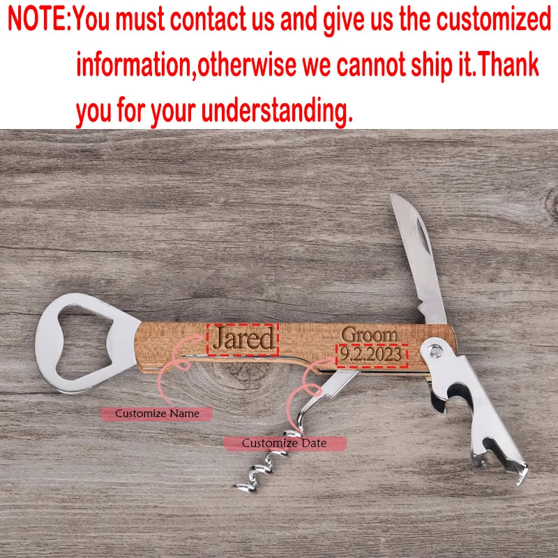 Personalized Engraved Wood Bottle Opener | Custom Wedding Favor