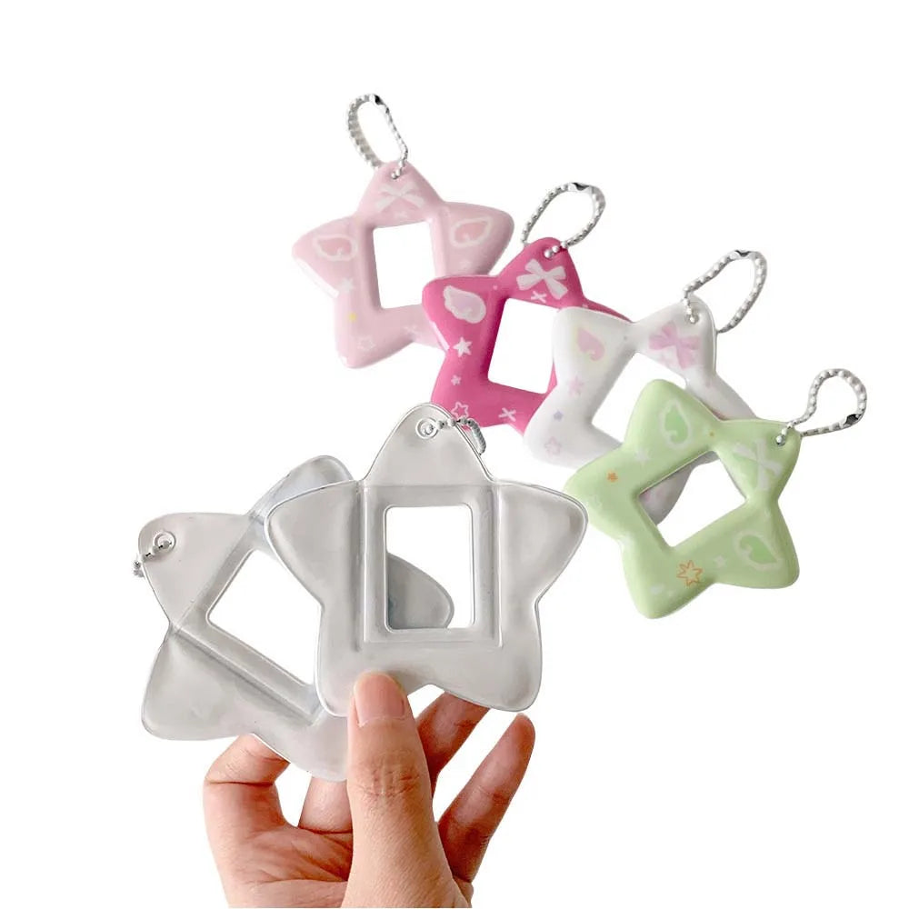 With Keychain Mini Photocard Holder Star Pendant PVC Card Cover ID Photo Photocard Frame Idol Photo Card Korean Ins Style Peaceful Pleasures Health and Wellness