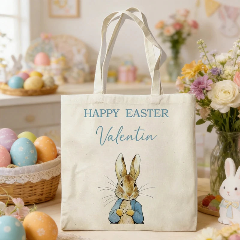 Personalized Easter Bunny Canvas Tote Bag for Kids | Egg Hunt Canvas Tote Bag Peaceful Pleasures Health and Wellness