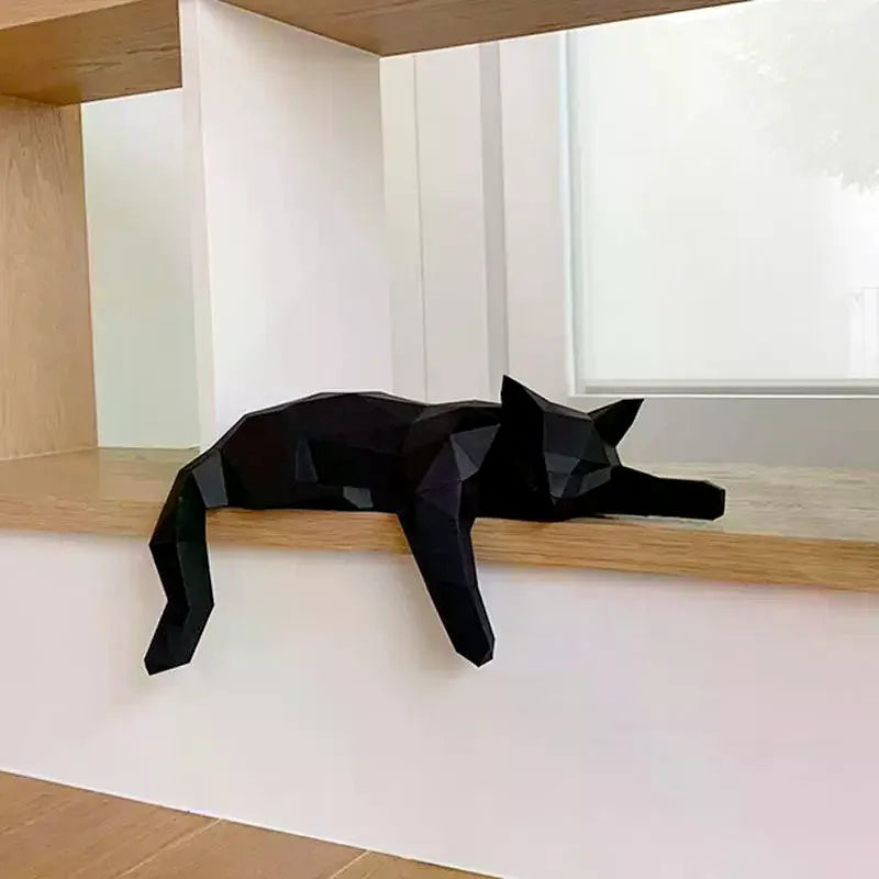 Geometric Cat Sculpture Black & White | Desk & Shelf Decor