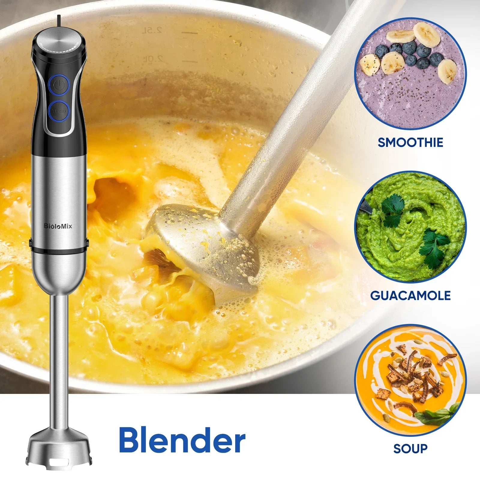 BioloMix 5-in-1 Immersion Hand Blender 1500W | Food Processor Peaceful Pleasures Health and Wellness