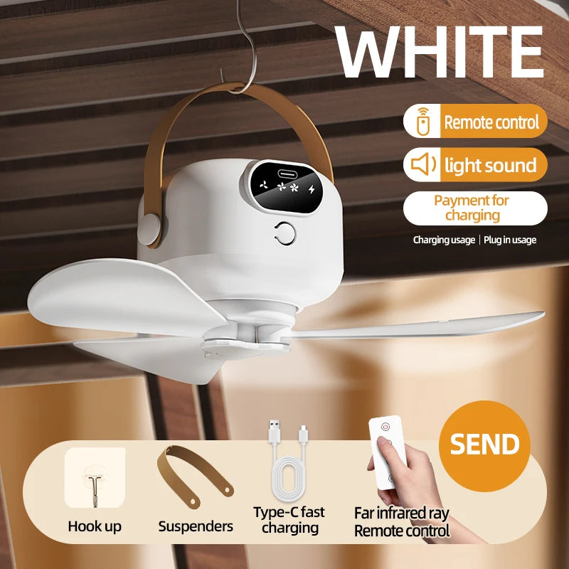 Portable Camping Tent Ceiling Fan 8000mAh Rechargeable + Remote