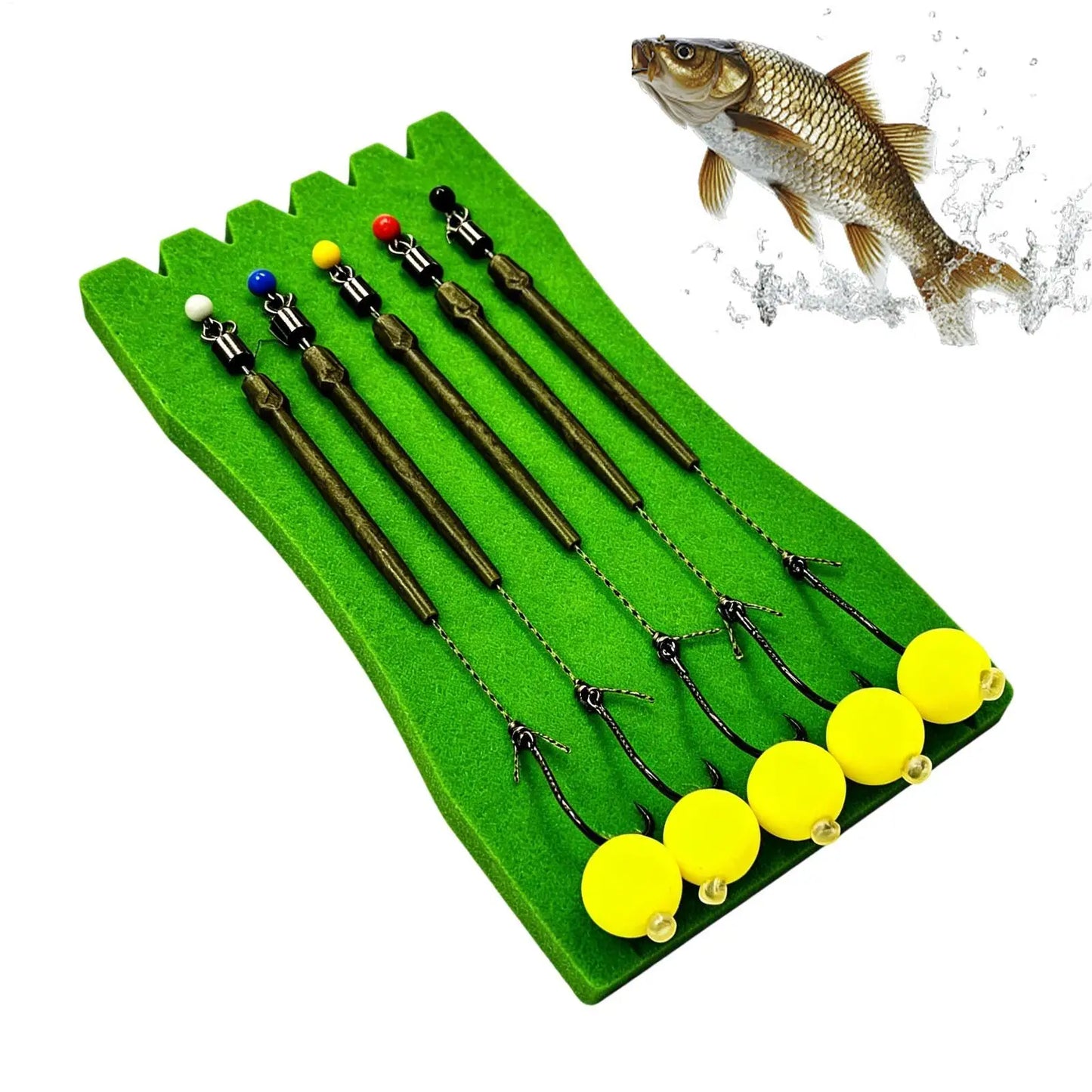 5-Pc Pre-Tied Carp Fishing Rig Set | Anti-Snag Hook Rigs