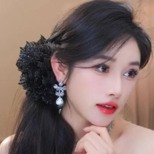 Black Mesh Flower Shark Claw Hair Clip for Women Hair Clip Oasis Select
