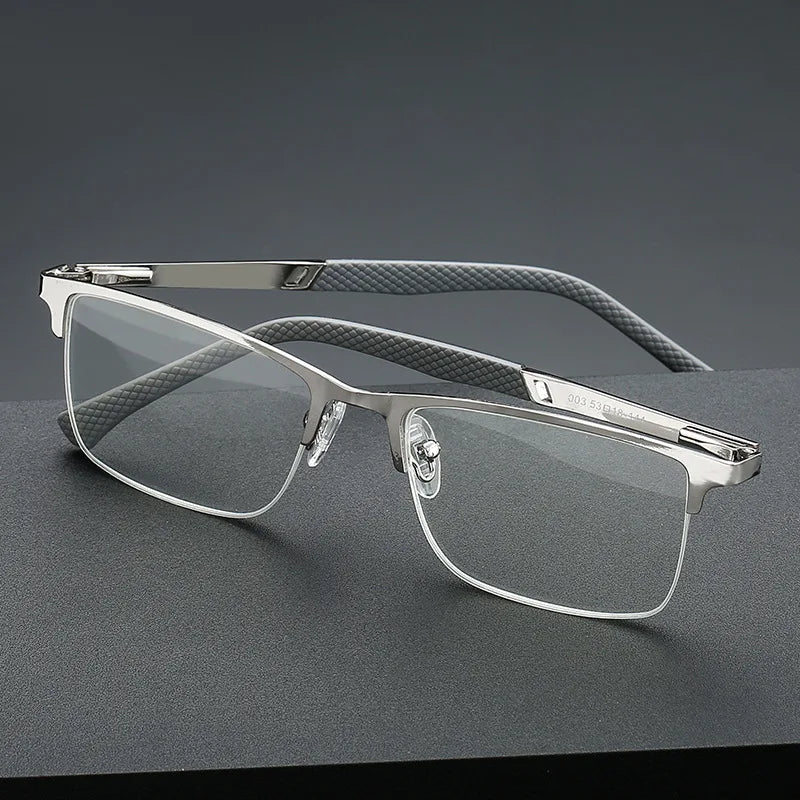 Anti Blue Light and Anti Half Frame Fish Silk Fashionable Stainless Steel Pupil Distance Business Men's Reading Glasses Peaceful Pleasures Health and Wellness
