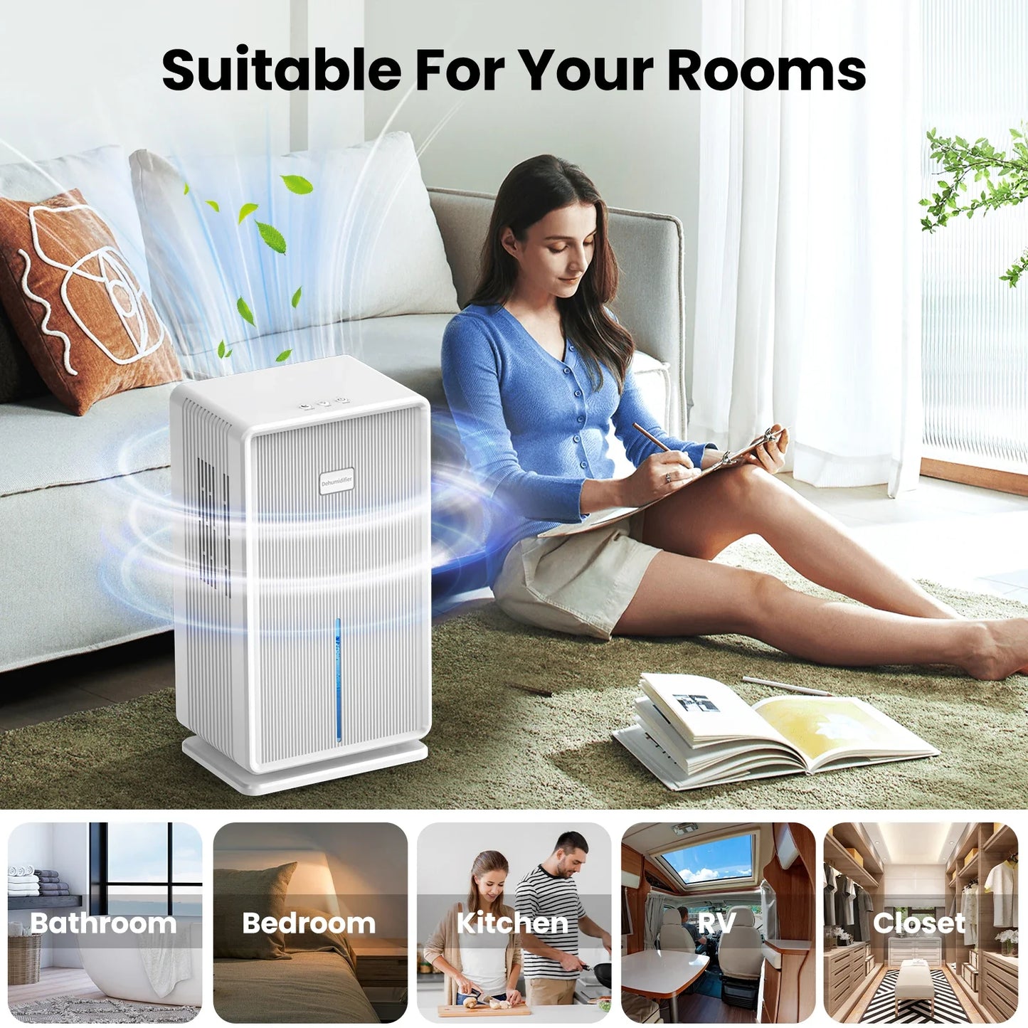 URGGU Large Home Dehumidifier – 430 sq ft, Quiet, 4L Tank