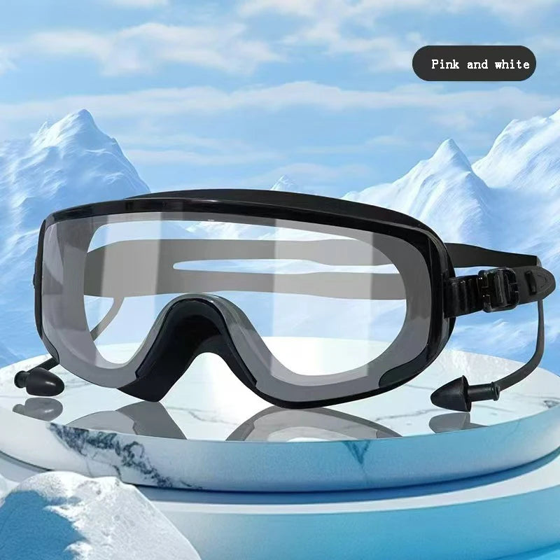 Outdoor Swimming Glasses Adult Diving Large-frame Swimming Goggles Silicone Anti-fog Colorful and High-definition Peaceful Pleasures Health and Wellness Black