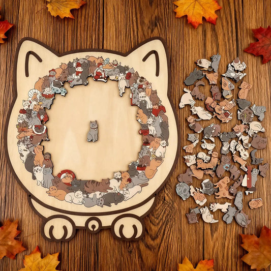 135pcs Wooden Cat Puzzle Animal Shape Wood Cut Puzzles Gifts For Cat Lovers Home Decoration Christmas New Year Gift for kids Peaceful Pleasures Health and Wellness