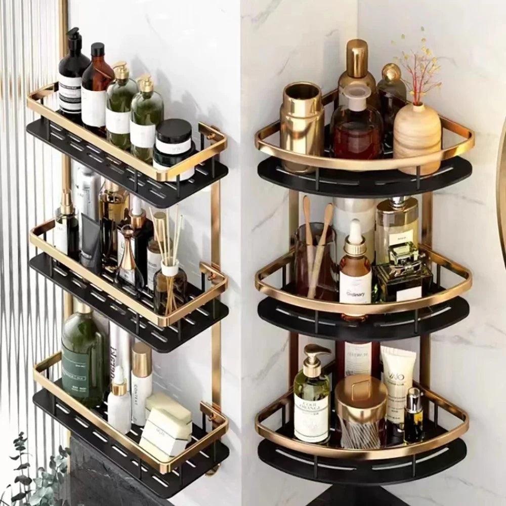 No-Drill Aluminum Shower Corner Shelf & Bathroom Organizer