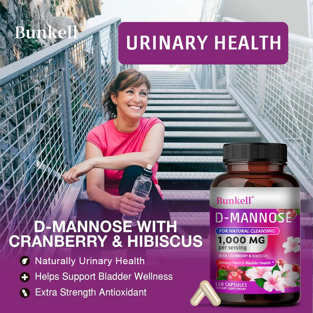 D-Mannose 1000mg Capsules - Cranberry, Hibiscus, Urinary Tract Health, Bladder Support, UTI Defense, Natural Cleansing & Detox Peaceful Pleasures Health and Wellness