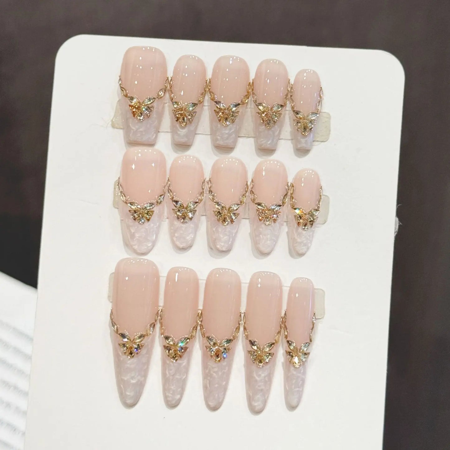 Handmade Press On Nails White Aurora French Almond – 10pcs Set